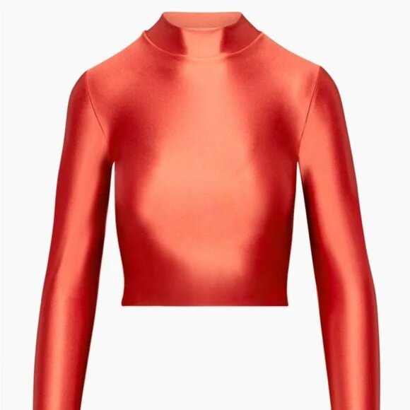 NWT Aritzia Satinette Mockneck Longsleeve, Corsa Red Size M - Picture 2 of 7